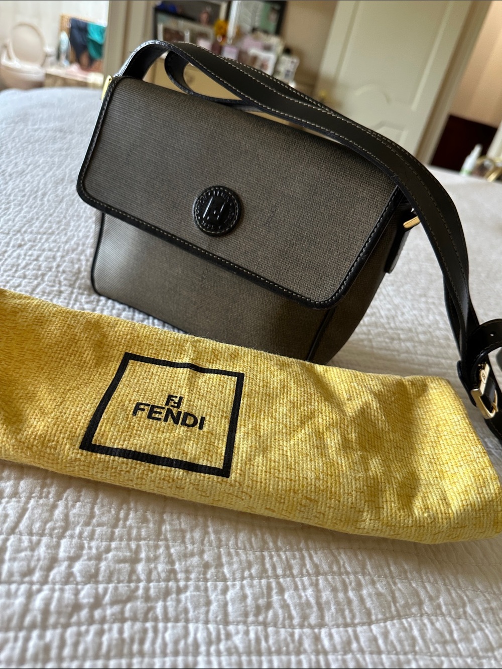 Fendi brown/black small Crossbody with Black Leather Trim